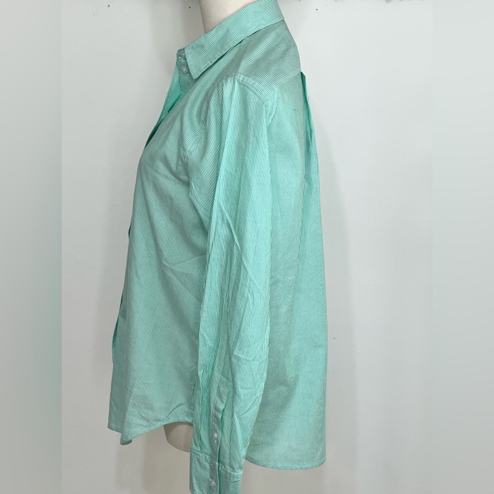 Everlane Green Pin Stripe Button Down Top NWT - Picture 3 of 7